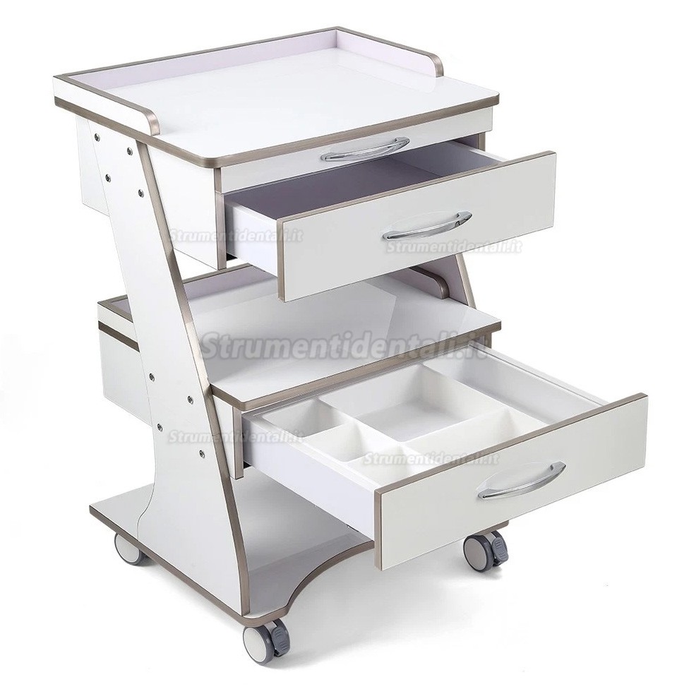 Carrello portaoggetti odontoiatrico Dentech G06 con doppio cassetto e vassoio portastrumenti
